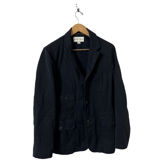 REISS Men’s Navy Blue Button Down Cotton Utility Jacket Coat - Picture 5 of 11